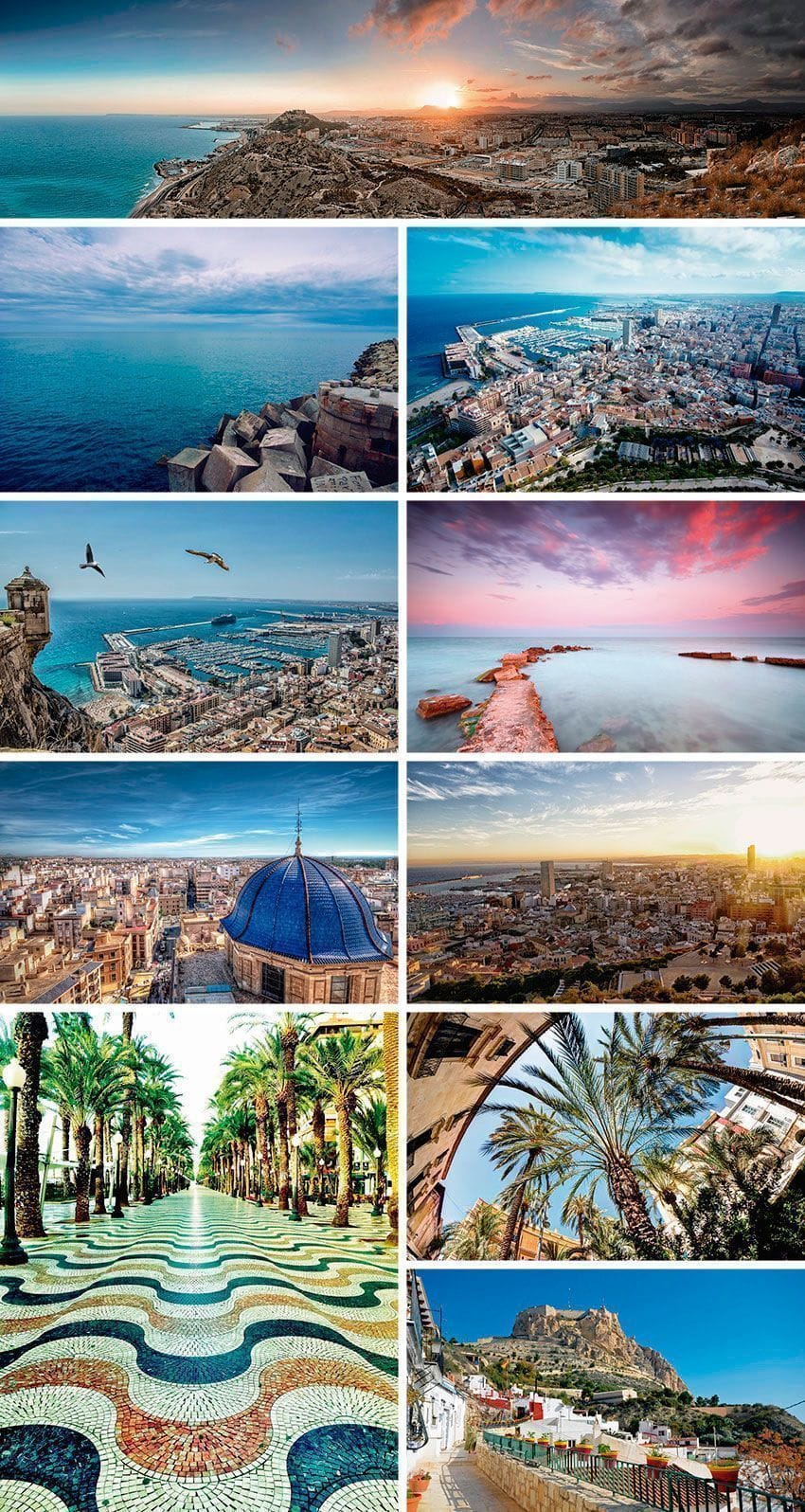 Vistas del castillo de Santa Bárbara, la Explanada y la costa de Alicante desde el mirador