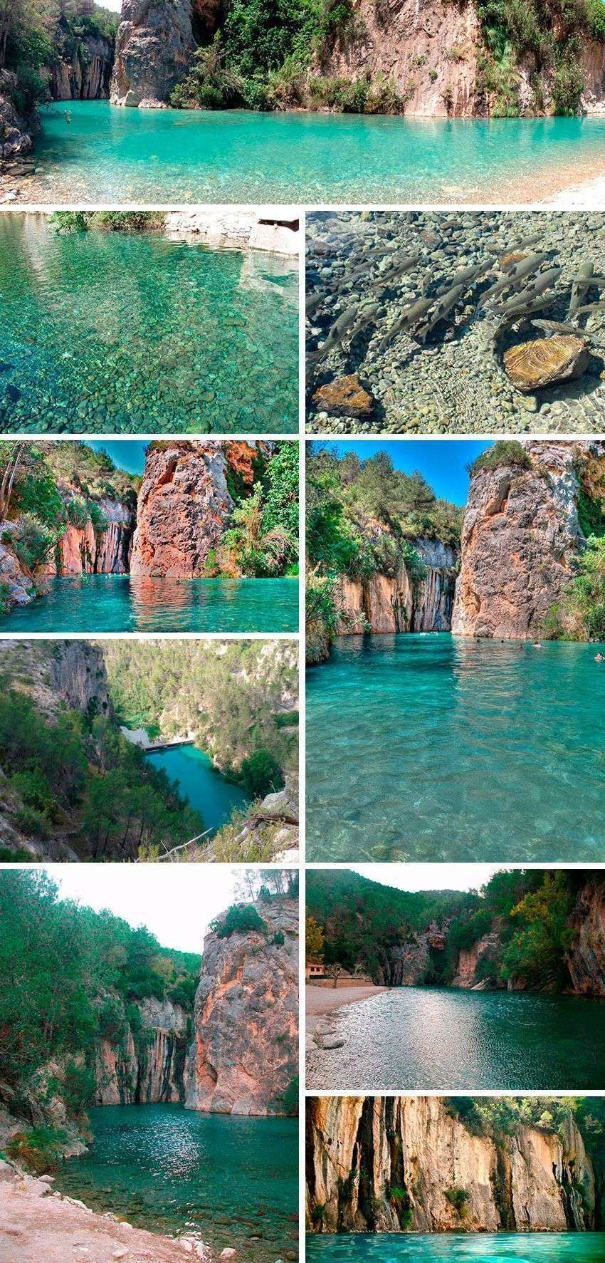 Pozas de agua turquesa en el cañón del río Mijares en Montanejos, Castellón