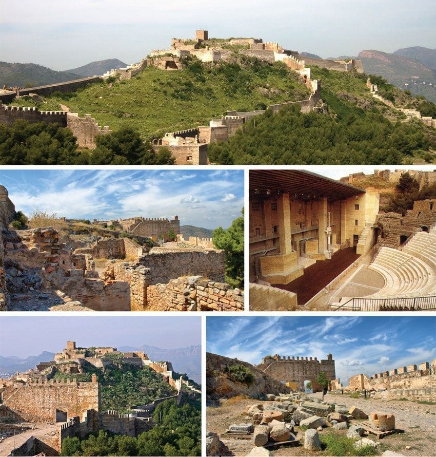 Castillo de Sagunto en lo alto de la colina y teatro romano, Valencia