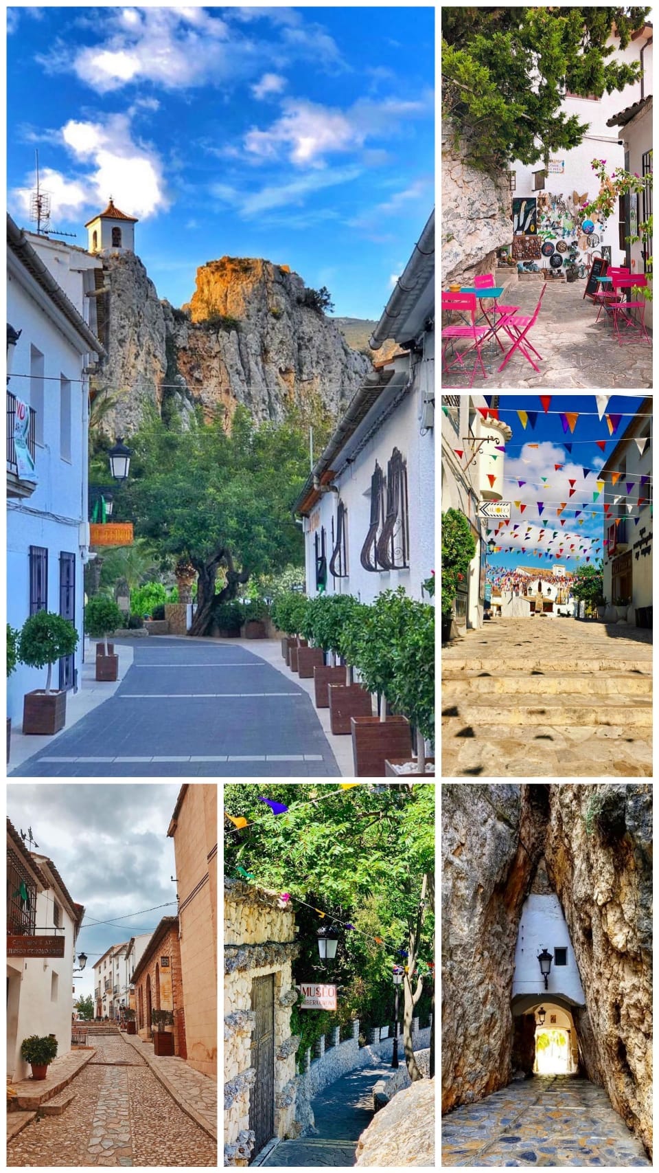 Calles del casco antiguo de El Castell de Guadalest con el castillo sobre la roca, Alicante