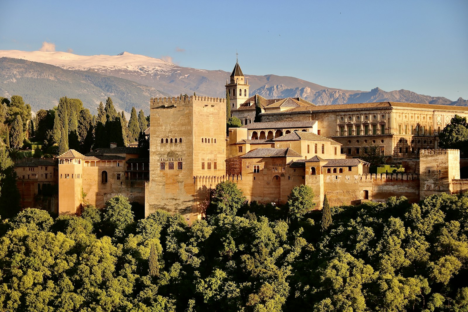 La Alhambra de Granada rodeada de árboles, parada de la ruta de 4 días por Andalucía desde Valencia