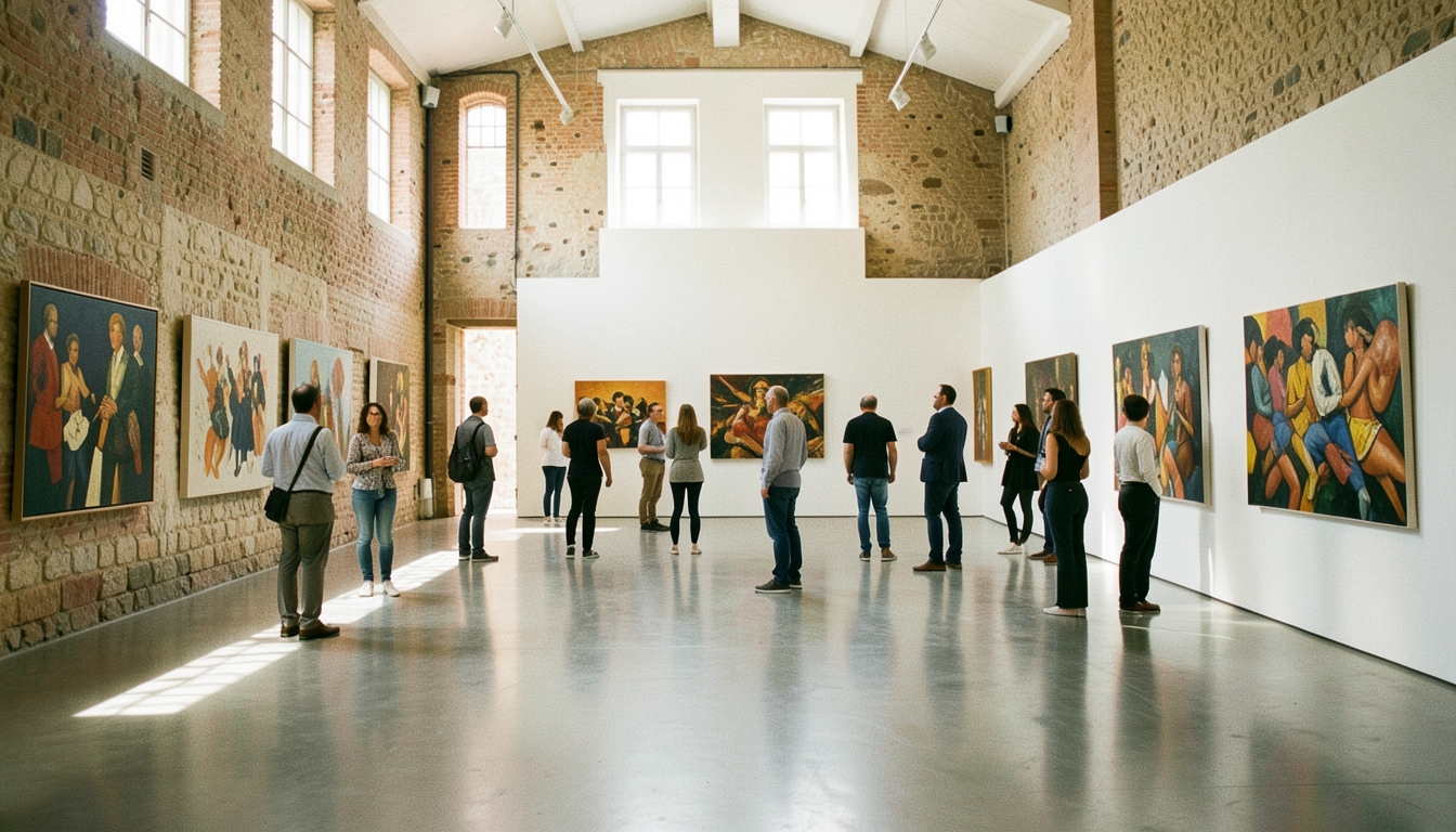 Ilustración: Visitantes en una galería de arte contemporáneo en València