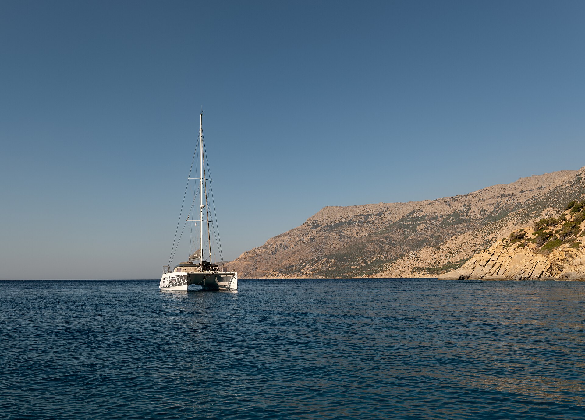 Catamaran anchored in the Mediterranean Sea off Valencia