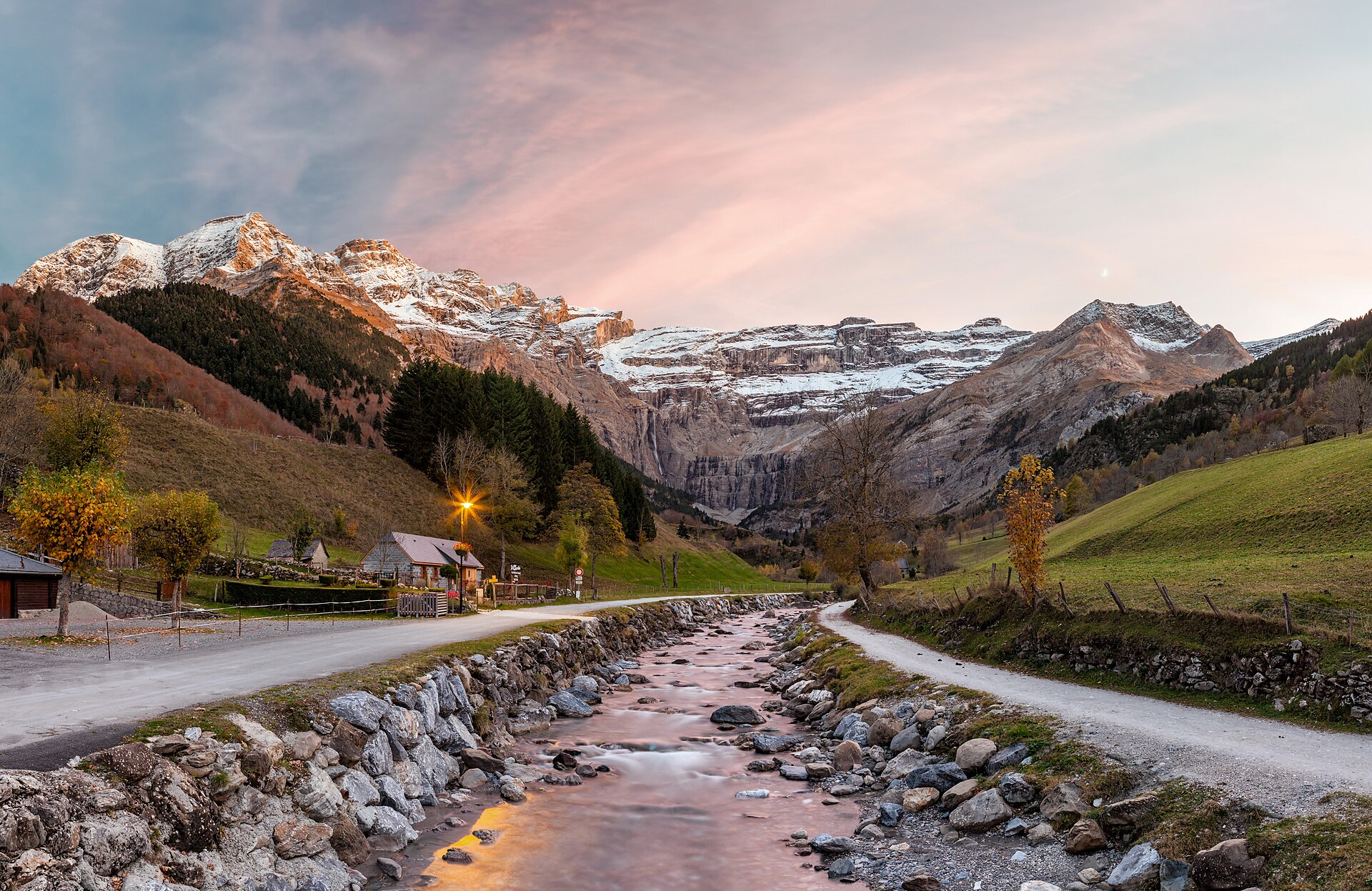 Sunset over the Cirque de Gavarnie glacial amphitheatre in the French Pyrenees