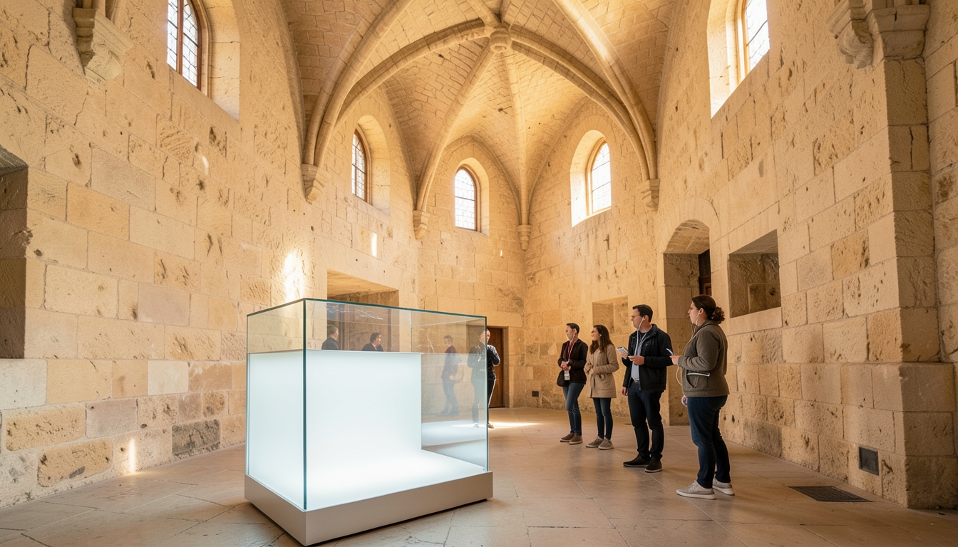 Sala histórica del Almudín de València con una exposición inmersiva sobre el Santo Cáliz