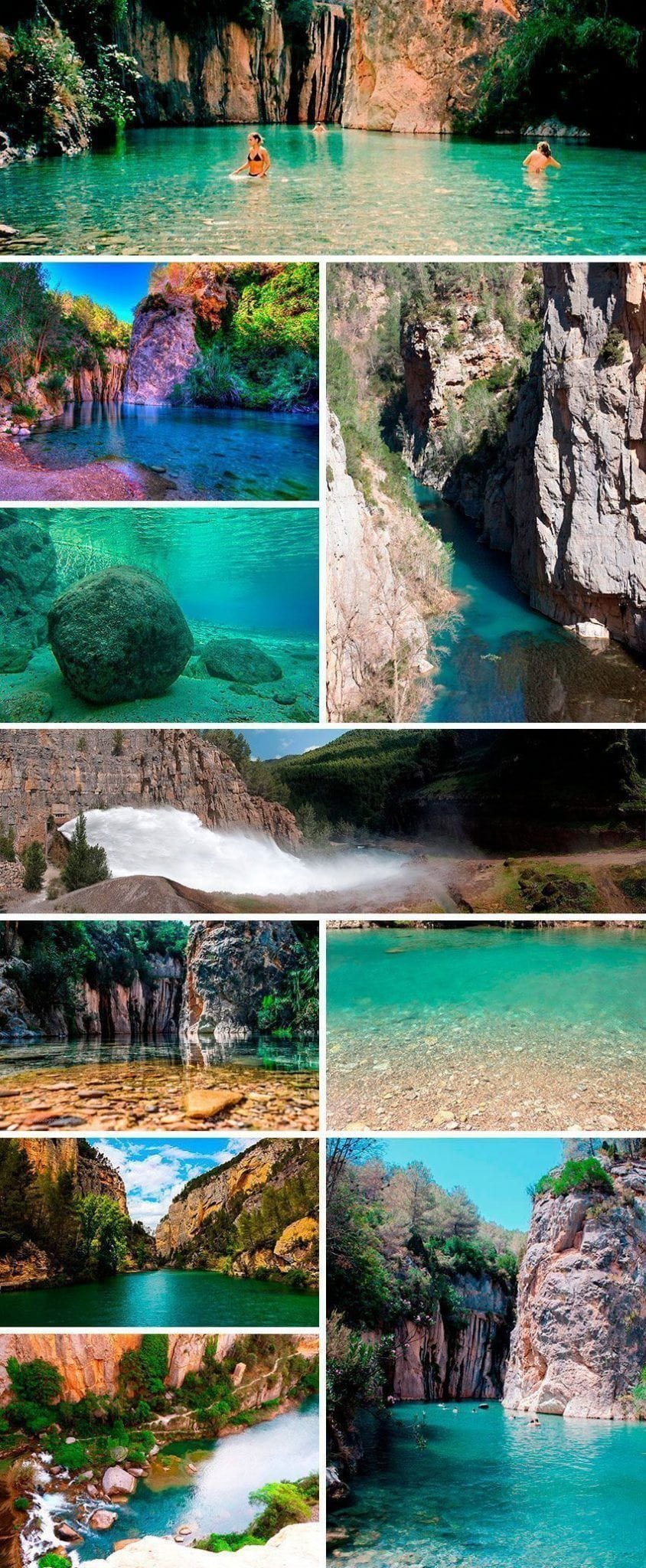 Swimmers in the turquoise water of the Fuente de los Baños thermal spring in Montanejos, Castellón