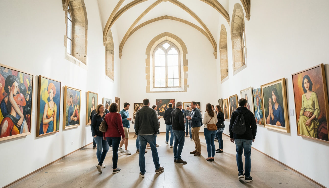 Visitantes en una sala de arte contemporáneo dentro de un antiguo claustro en València