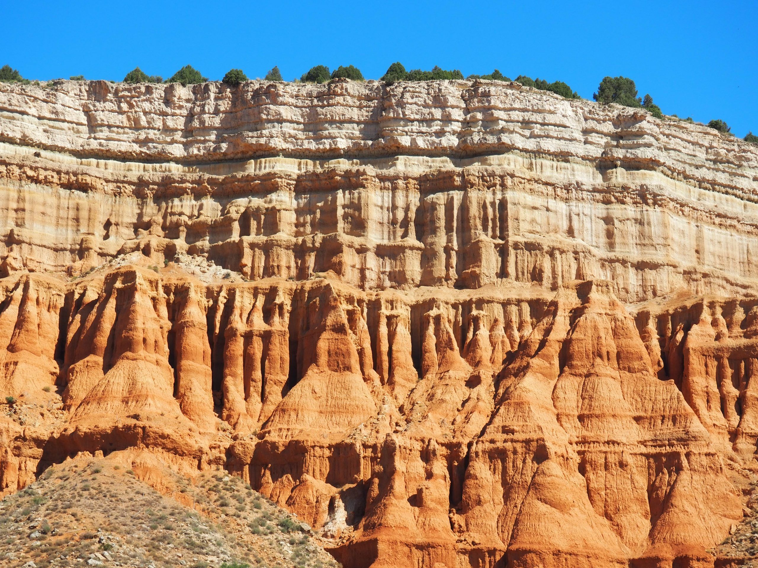 Red and white clay walls of the Red Canyon of Teruel
