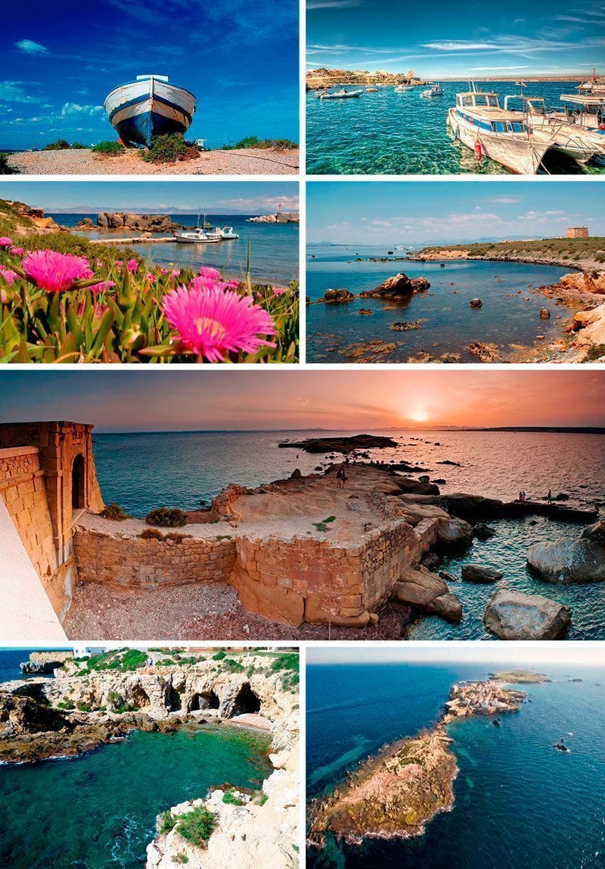 Tabarca harbour and coves at sunset