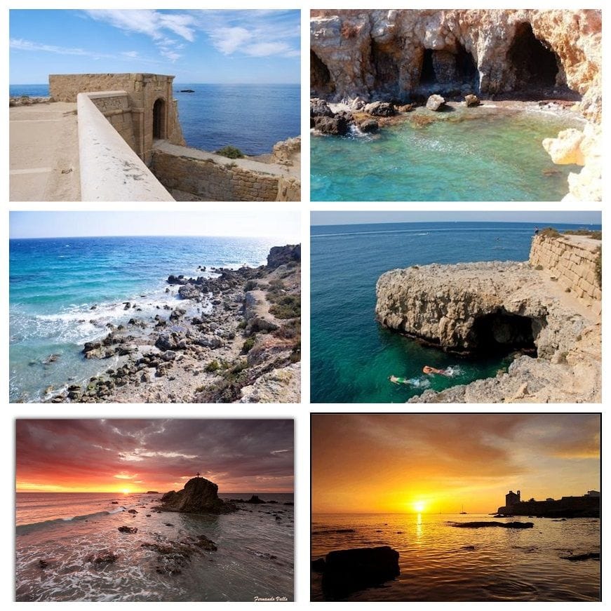 Rocky coast, town walls and sea caves of Tabarca island