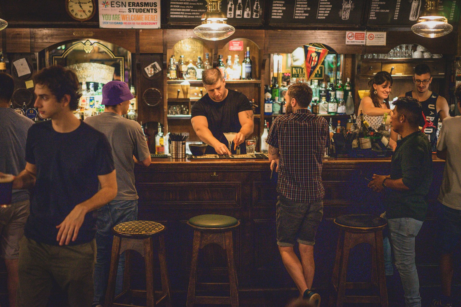 Erasmus students and expats in a bar on a Friday pub crawl in Valencia